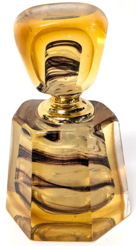 MCM Vintage Murano-Style Glass Somerso Perfume Bottle Filigrana With Intact Dip Stick, 4.5", No Chips or Cracks