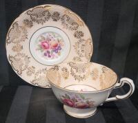 Vintage Paragon " Rose & Fruit " Cup & Saucer Set . Both Ring True . No chips or cracks