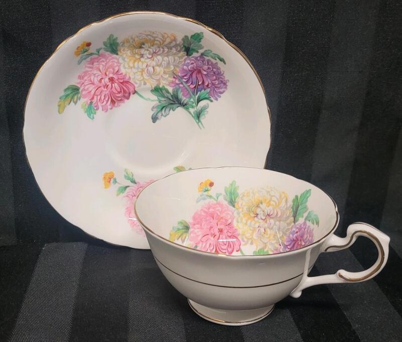 Vintage Paragon " Chrysanthemum " Cup & Saucer Set . Both Ring True , No chips or cracks