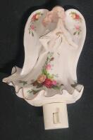 Vintage Royal Albert " Old Country Roses " Angel Nightlight . Measures 5 &frac14;" tall . Tested Working