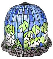Absolutely Gigantic Tiffany-Style Slag Glass Lampshade, Water Lily Motif, 19.75" Diameter &times; 15.25" Tall, Some Cracking & Damage To Panels