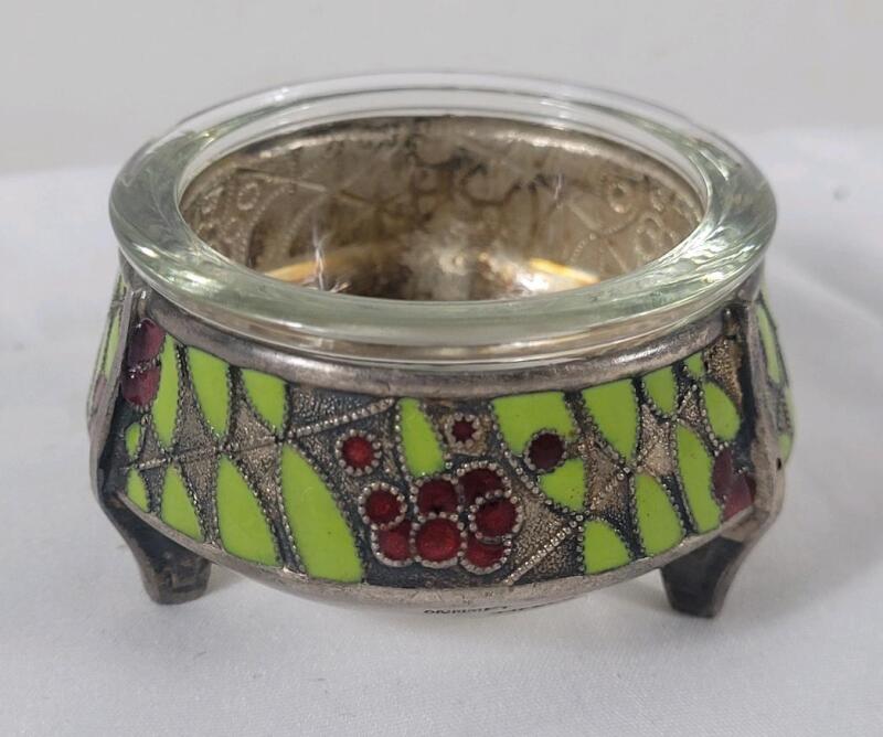Vintage Russian Hommet Silverplate & Enamel Salt Cellar .