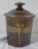 Handmade Stoneware Canister / Jar with Lid and Dragonfly Motif . Measures 7" tall & 5 &frac34;" diameter.