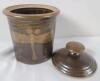Handmade Stoneware Canister / Jar with Lid and Dragonfly Motif . Measures 7" tall & 5 &frac34;" diameter. - 2