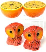 2 Sets Super Vibrant Mid Century Modern Vintage Salt & Pepper Shakers Made in Japan,Up To 3.25" Tall, No Chips or Cracks, One Orange Missing Stopper