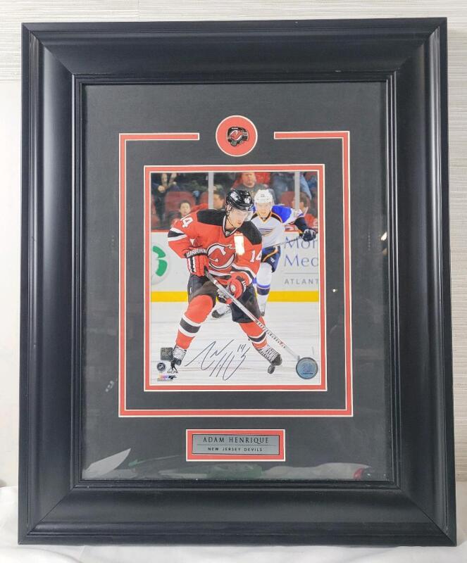 Adam Henrique Framed Photo / Autograph . Played with New Jersey , Anaheim & Edmonton . COA by EMA Sports . Measures 18.5"&times;22.5"