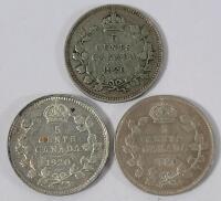 Three (3) 1920 Canadian Silver 5 Cent Nickels .