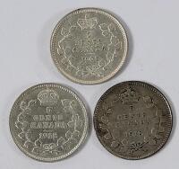 1902 & 1918 Canadian Silver 5 Cent Nickels , Three (3) Coins . 1902 & 1918 &times;2