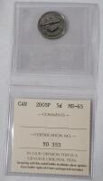 2005-P Canadian 5 Cent Nickel Coin . ICCS Graded MS-65