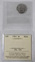 1963 Canadian 5 Cent Nickel Coin . ICCS Graded MS-64