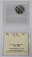 1963 Canadian 5 Cent Nickel Coin . ICCS Graded MS-65