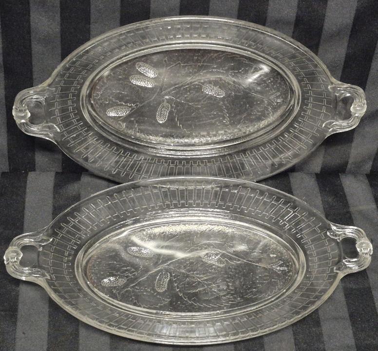 2 Vintage Pressed Glass Serving Trays 13" Long & 8" Wide