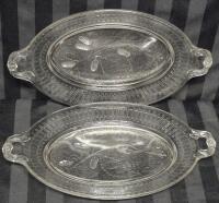 2 Vintage Pressed Glass Serving Trays 13" Long & 8" Wide