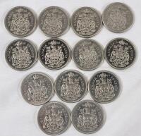 1968 & 1969 Canadian 50 Cent Half Dollar Coins , 13 Coins . 1968 &times;8 & 1969 &times;5