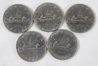 Five (5) 1975 Canadian One Dollar Coins .