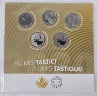 2020 Canadian Royal Canadian Mint "Numis-tastic!" 5-coin Set featuring Different Finishes for the same 25-Cent Caribou Design