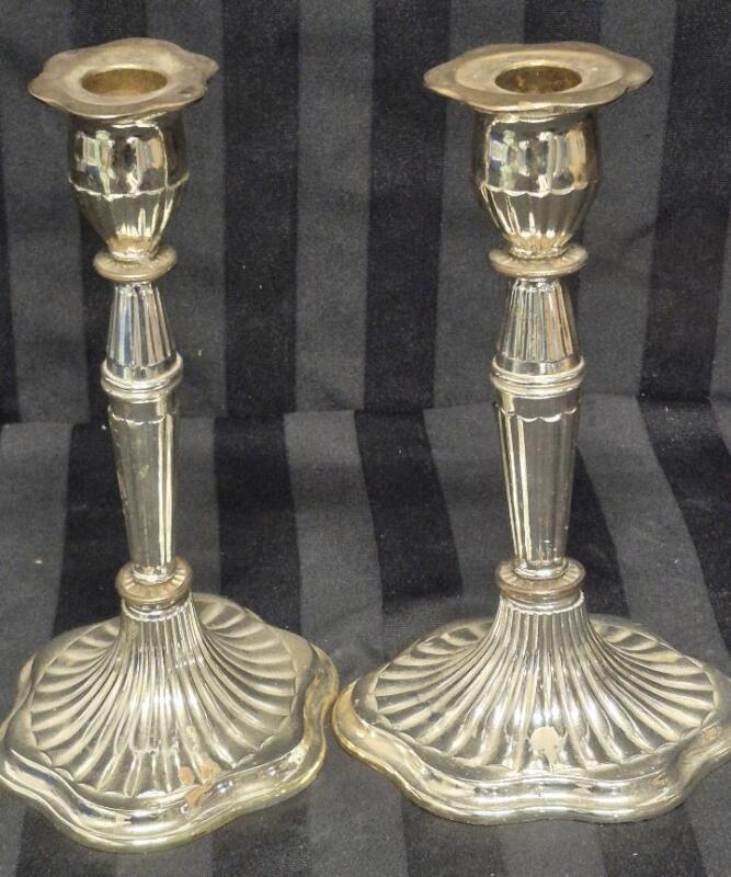 Pair of Vintage H.B.C. Silverplate Candlesticks 8" Tall