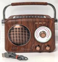 Portable AM FM Shortwave, Retro Radio Bluetooth Speaker, Crystal Clear Sound, Rechargeable w/Solar Panel & Flashlight, Tested For Power