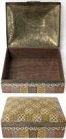 Gorgeous MCM Vintage Brass Patterned Wooden Indian Cigar Box, 6.15" &times; 5.15" &times; 2.75" Tall