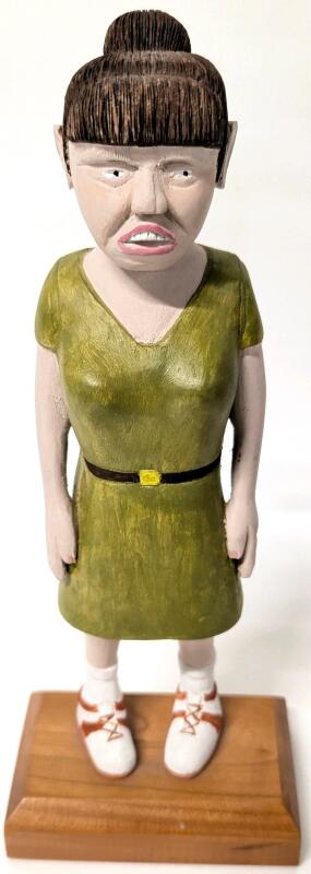 Signed Vintage Hand-Carved Wooden Figure of a Lady, 10.75" Tall