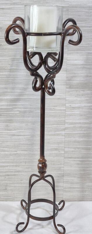 Great 24" Tall Candle Holder - Metal Base - Glass Holder 4.5"