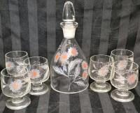 STUNNING Vintage Hand Painted Glass Decanter Set