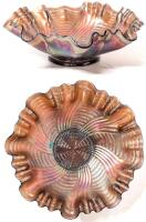 Stunning Vintage Unsigned Fenton "Ribbon Tie" Pattern Amethyst Carnival Glass Bowl, 8" Diameter &times; 2.75" Tall, No Chips or Cracks