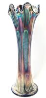 Vintage Unsigned Fenton Ribbed Iridescent Cobalt Blue Vase With Wavy Top, 10.75" Tall, No Chips or Cracks