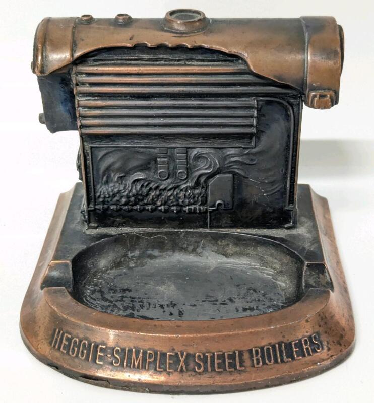 Vintage 1930s Heggie Simplex Steel Boilers Advertising Model Metal Ashtray, 4.25" Tall