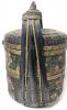 Antique Chinese 2-Tier Wicker Basket With Handpainted Cherry Blossom Design, 16.5" Tall - 3