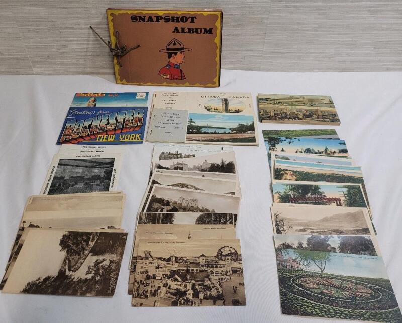 Vintage World Vacation Postcards & Photo Album (unused) . Ontario , Quebec , England , Scotland , Buffalo .