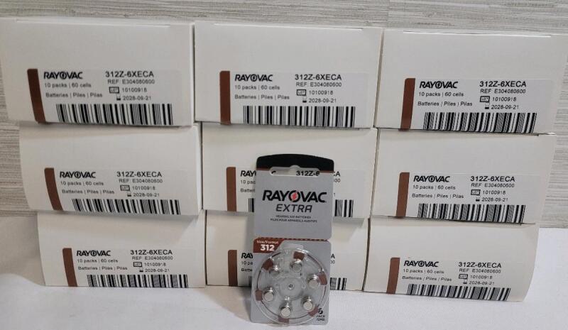 [Vendor Lot] New - Rayovac Extra 312 Format Hearing Aid Batteries . 9 Boxes , 10 Packs Per Box , 6 Batteries Per Pack . 540 Batteries