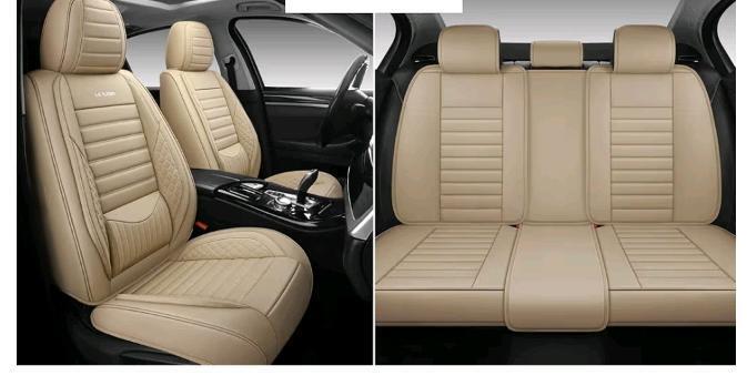 New - Leyjoin Fully Covered Car / Truck Seat Covers with Waterproof Nappa Leatherette Universal Fit for Most Cars Sedans SUVs and Pick-up Trucks with 5 Seats (Beige, Full Set) .