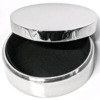 New Round Chrome-Plated Jewelry / Trinket / Rosary Box With Screw-On Lid, Mirror-Finish With Lined Interior, 3" Diameter &times; 1.25" Tall
