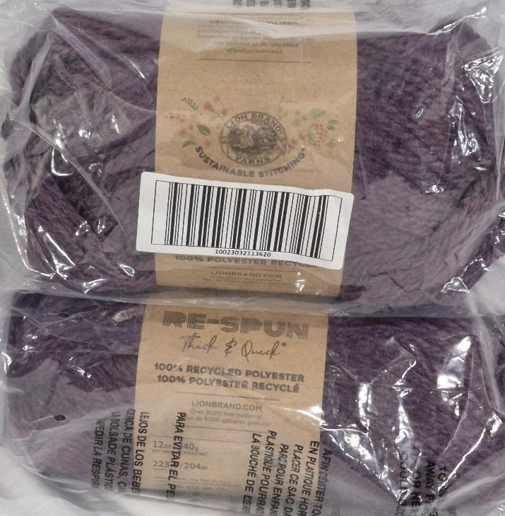 2 New Lion Brand Yarns Re-Spun Thick & Quick 100% Recycled Polyester