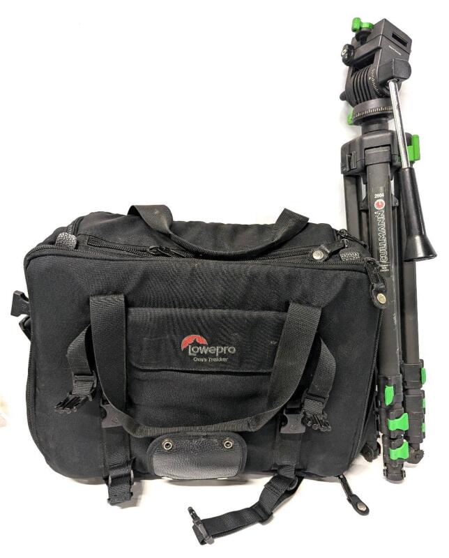 Vintage West German CULLMAN #2904 Universal Black Aluminum Tripod with 3-Way Head, 4-Section 25-62.5" & Lowepro Omni Tracker Camera Bag