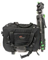 Vintage West German CULLMAN #2904 Universal Black Aluminum Tripod with 3-Way Head, 4-Section 25-62.5" & Lowepro Omni Tracker Camera Bag