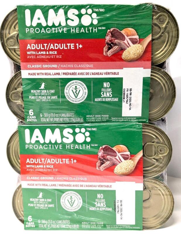 12 New Cand IAMS Proactive Health Lamb & Rice Wet Adult Dog Food [BB 04/2026, One Can May Have Leaked]