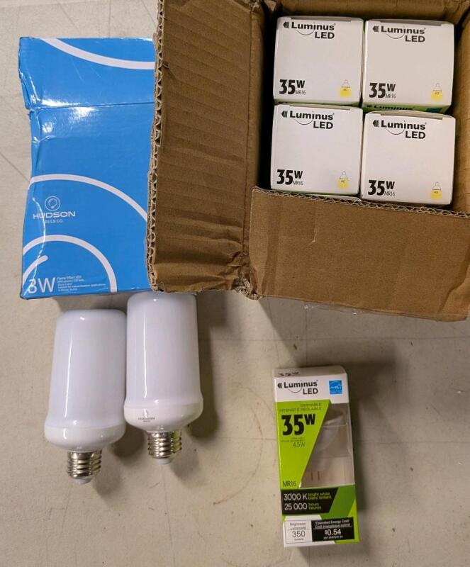 8 New Lightbulbs 2 3W Hudson flame Effect LED and 6 35W Dimmable Luminous LED MR16 Bulbs