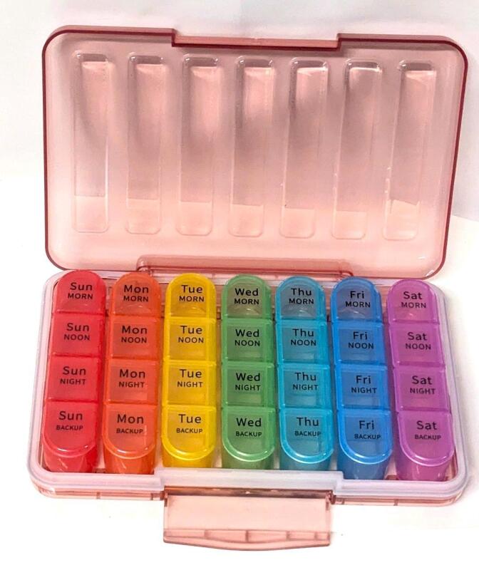 New Zoski Waterproof 7-Day Pill Organizer With Extra Backup Space, Color Coded