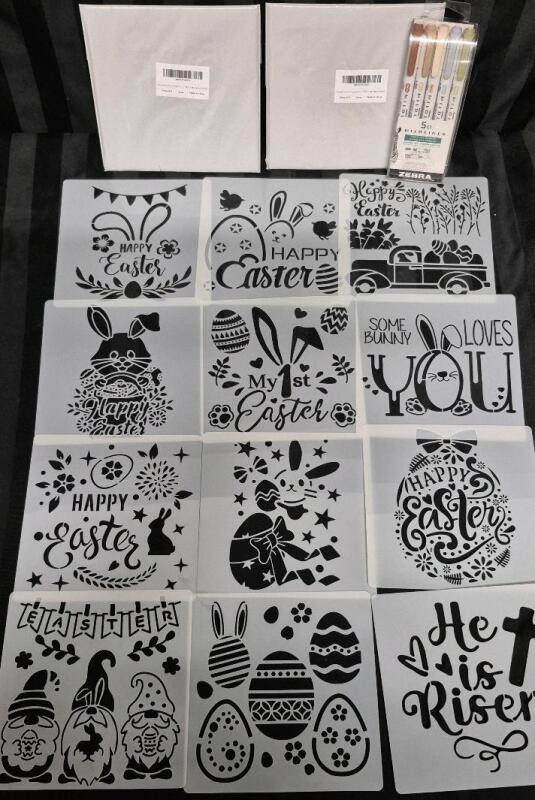 3 New Packs of Easter Stencils - 12 stencils/pack & 5 New Double Sided Zebra Creative Markers