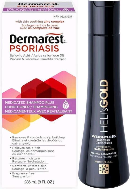 New DERMAREST PSORIASIS Medicated Shampoo Plus Conditioner EXP 2027 & HELI'S GOLD Weightless Conditioner