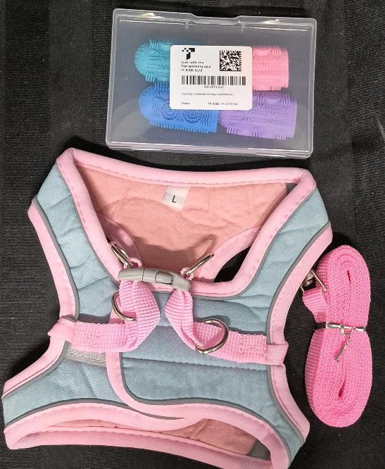 New sz Large Pet Harness with Leash & 4 New Pet Finger Dental Toothbrushes