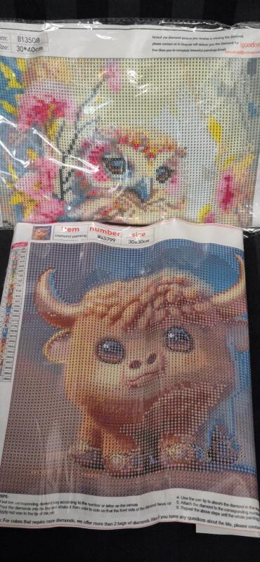 2 New Diamond Art Kits - Owl & Cow
