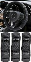 3 New Faux Leather Car Steering Wheel Cover with Anti-Slip Lining, Universal 15 inch, Black