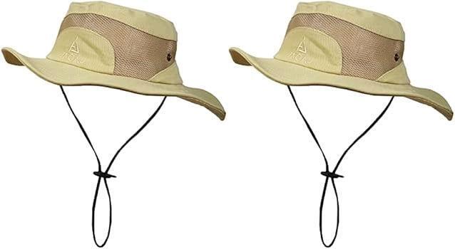 2 New O/S Unisex Sun Hats, Wide Brim Summer UV Protection, Cotton Fishing Hat Uv Hats, Breathable Mesh Gardening Hats with Adjustable Chin Strap, Khaki