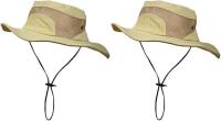 2 New O/S Unisex Sun Hats, Wide Brim Summer UV Protection, Cotton Fishing Hat Uv Hats, Breathable Mesh Gardening Hats with Adjustable Chin Strap, Khaki