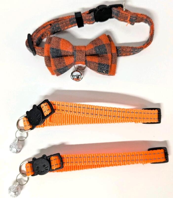 3 New Cat Collars, with Adjustable Breakaway Bowtie and Sliver Bell, for Small Dogs and Cats Neck Approx 7.8"-10.2"