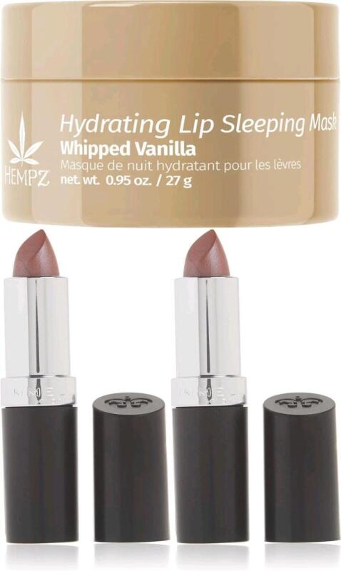 2 New RIMMEL Lasting Finish Lipsticks: 264 Coffee Shimmer + Hempz Hydrating Lip Sleeping Mask (Whipped Vanilla)