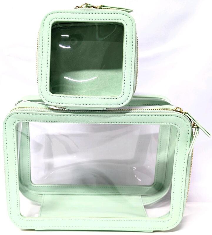 2 New Zippered Cosmetic Bags With Clear Windows